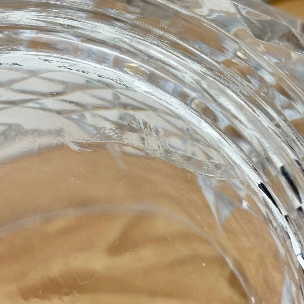 Vintage Cut Glass Ice Bucket Diamond Pattern Lug Handles 8